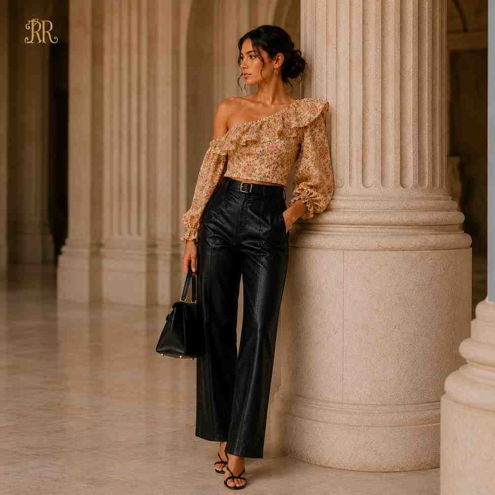 Floral One-Shoulder Ruffle Crop Top - Image 3