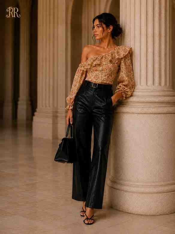 Floral One-Shoulder Ruffle Crop Top